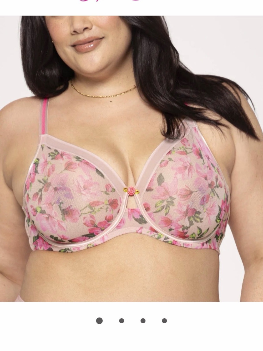 Curvy Couture in full bloom Pink Floral Mesh Underwire Bra 36 DD